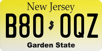 NJ license plate B80OQZ