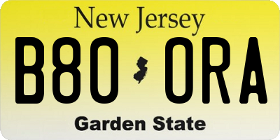 NJ license plate B80ORA