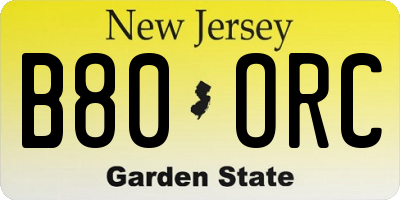 NJ license plate B80ORC