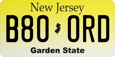 NJ license plate B80ORD