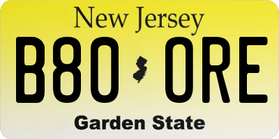 NJ license plate B80ORE