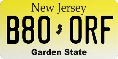 NJ license plate B80ORF