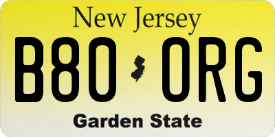 NJ license plate B80ORG