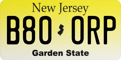 NJ license plate B80ORP