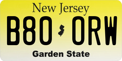 NJ license plate B80ORW