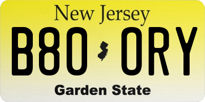 NJ license plate B80ORY
