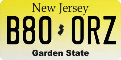 NJ license plate B80ORZ