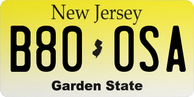 NJ license plate B80OSA