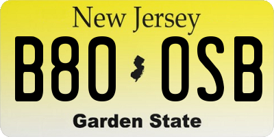 NJ license plate B80OSB