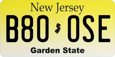 NJ license plate B80OSE