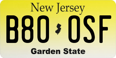 NJ license plate B80OSF