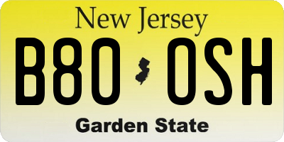 NJ license plate B80OSH
