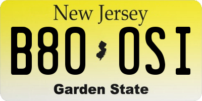 NJ license plate B80OSI