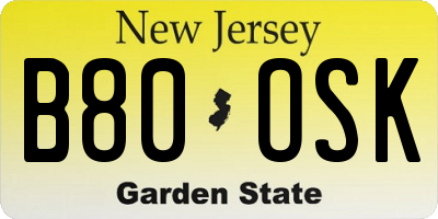 NJ license plate B80OSK