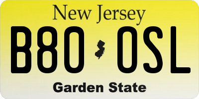NJ license plate B80OSL