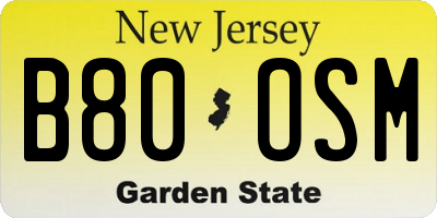 NJ license plate B80OSM