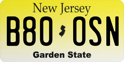 NJ license plate B80OSN