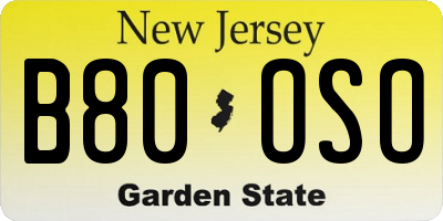 NJ license plate B80OSO