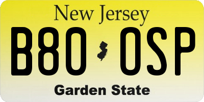 NJ license plate B80OSP