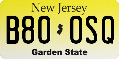 NJ license plate B80OSQ