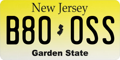 NJ license plate B80OSS