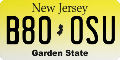 NJ license plate B80OSU