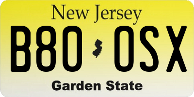 NJ license plate B80OSX