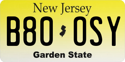 NJ license plate B80OSY