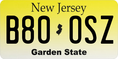 NJ license plate B80OSZ