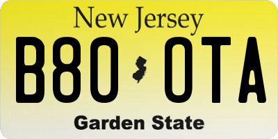 NJ license plate B80OTA