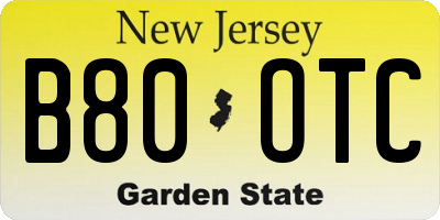 NJ license plate B80OTC