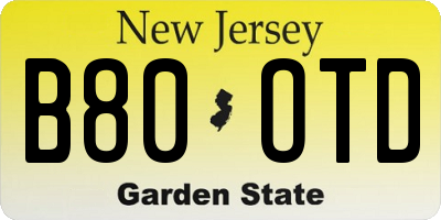 NJ license plate B80OTD