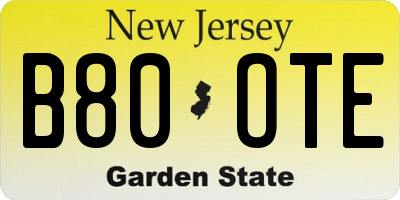 NJ license plate B80OTE