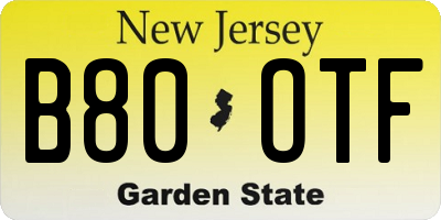 NJ license plate B80OTF
