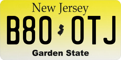 NJ license plate B80OTJ