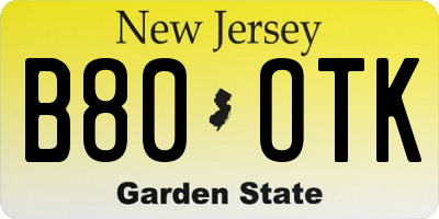 NJ license plate B80OTK