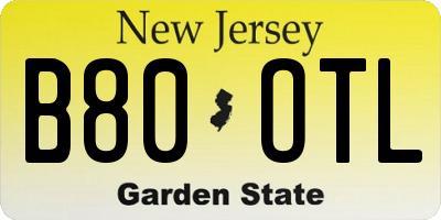 NJ license plate B80OTL