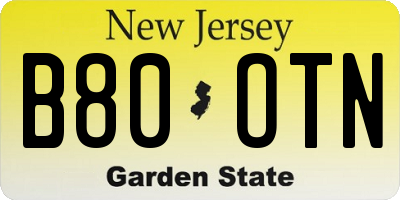 NJ license plate B80OTN