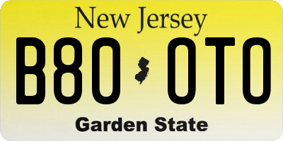 NJ license plate B80OTO