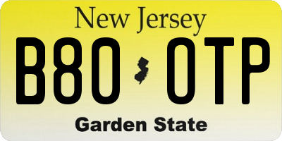 NJ license plate B80OTP