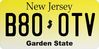 NJ license plate B80OTV
