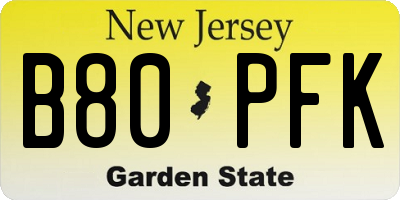 NJ license plate B80PFK