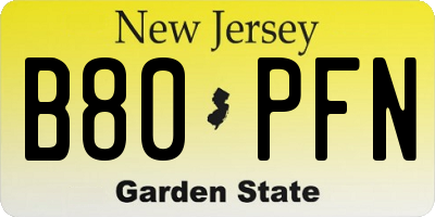 NJ license plate B80PFN