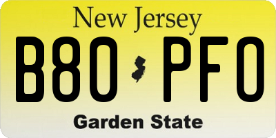 NJ license plate B80PFO