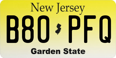 NJ license plate B80PFQ