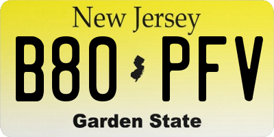 NJ license plate B80PFV