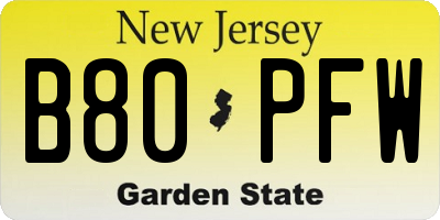 NJ license plate B80PFW