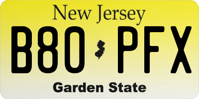 NJ license plate B80PFX