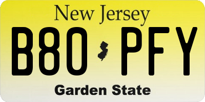 NJ license plate B80PFY