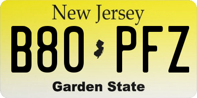 NJ license plate B80PFZ